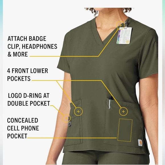 Carhartt scrub tops with pockets and badge clip. 5 of them total. All xs - Picture 3 of 3